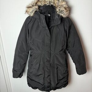 The North Face Women's Black Arctic Parka TNF Hyvent Down Coat Fur Jacket Large